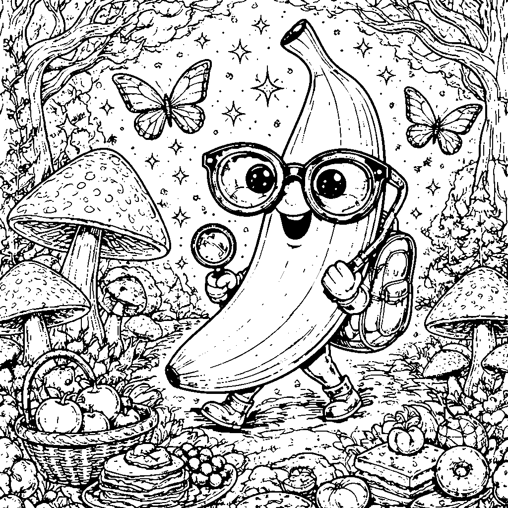 Cool Banana with Oversized Glasses Coloring Page