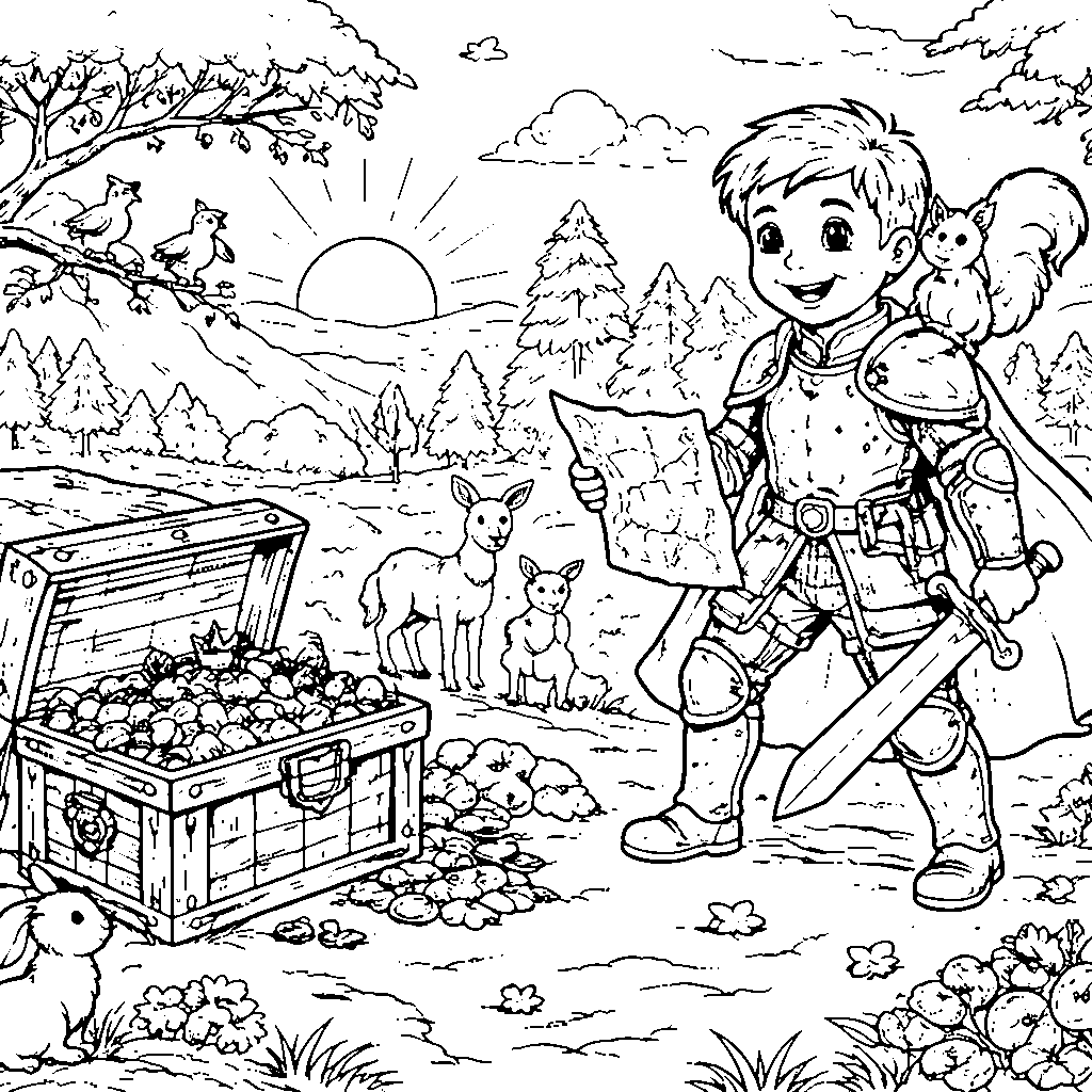 A Brave Young Knight with a Pet Squirrel
