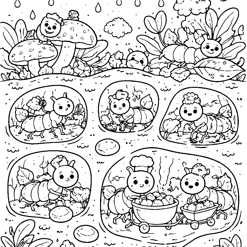 Bustling Ant Colony Coloring Page