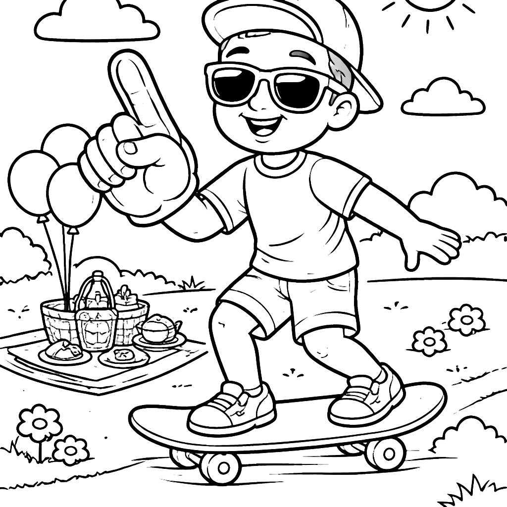 A Caring Dad Riding a Skateboard - Father's Day Coloring Page