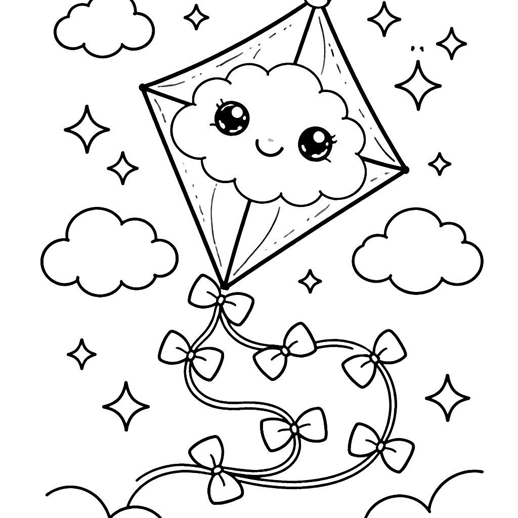 Coloring Page of a Charming Kite in a Bright Sky