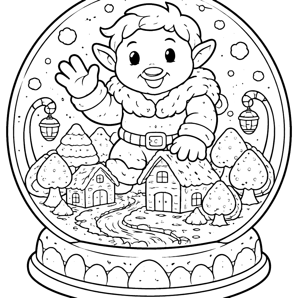Coloring Page of a Cheerful Giant in a Magical Village
