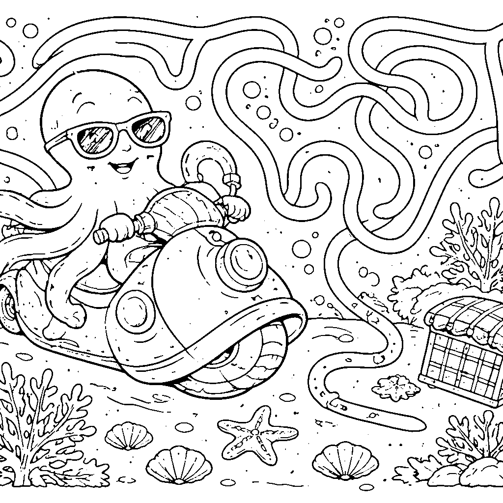 Cheerful Underwater Scooter Coloring Page