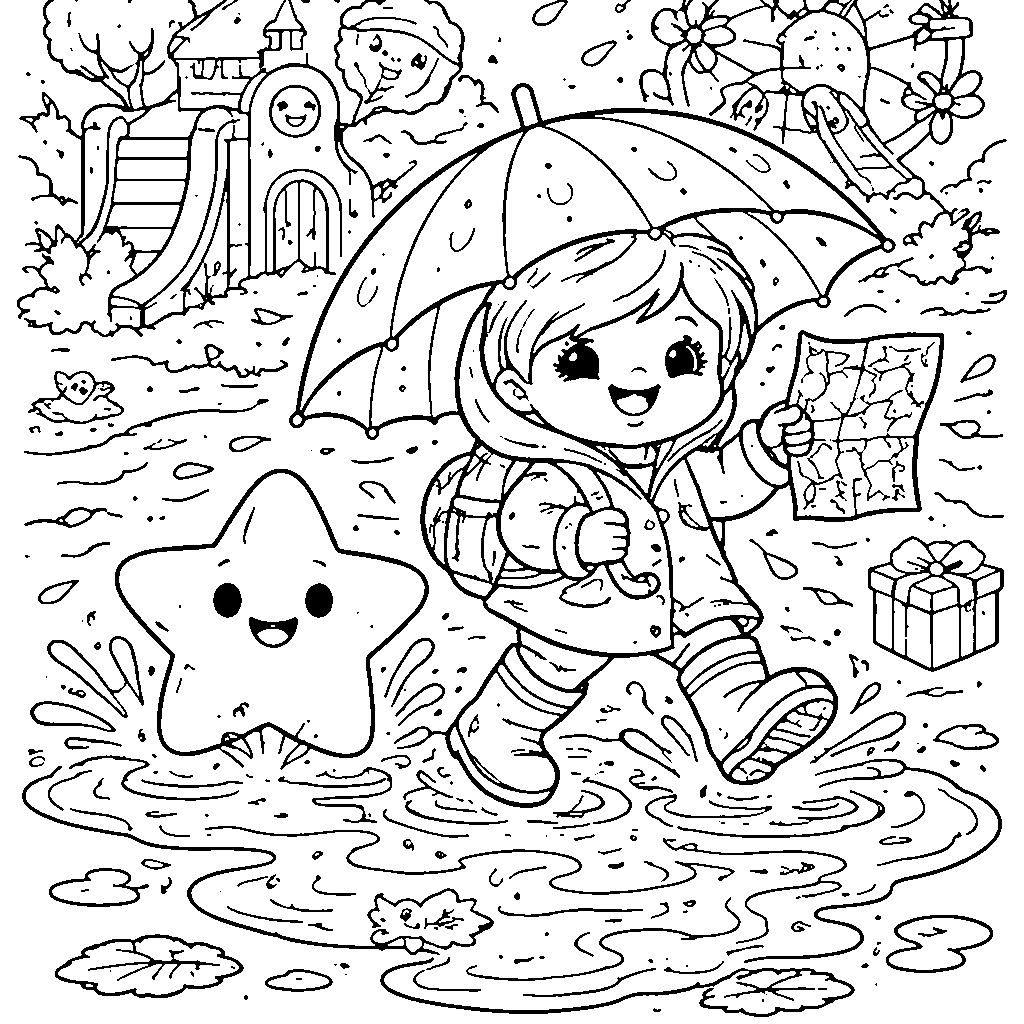 Colorful Child with Umbrella Coloring Page