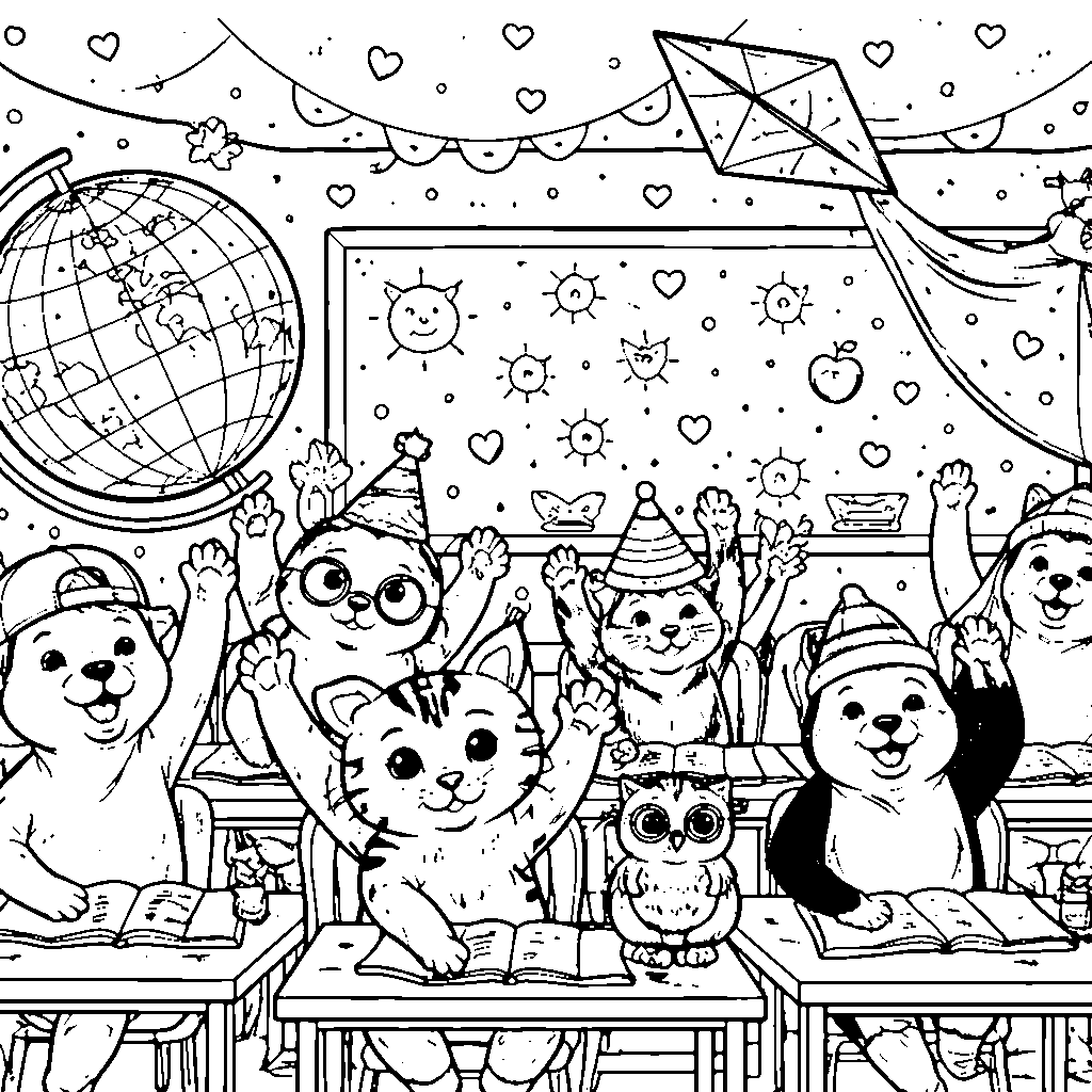 Diverse Animal Students in a Classroom Adventure