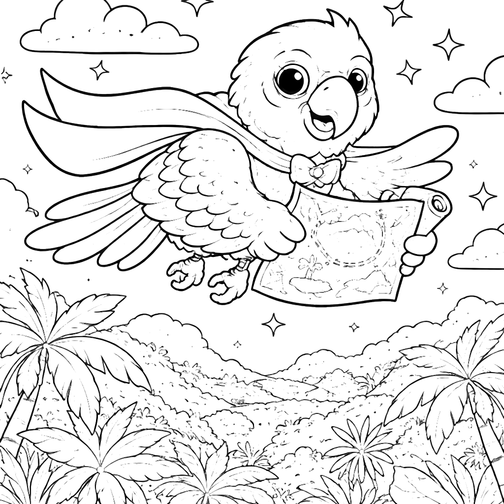 Colorful Parrot in a Superhero Cape Coloring Page