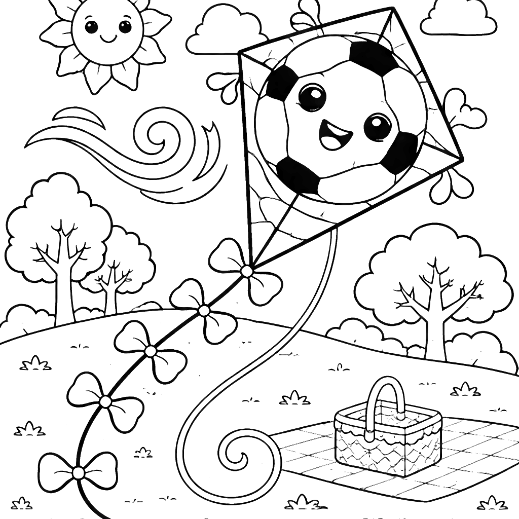 Colorful Soccer Kite Coloring Page for Kids