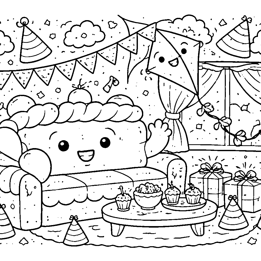 Cozy Living Room Adventure Coloring Page