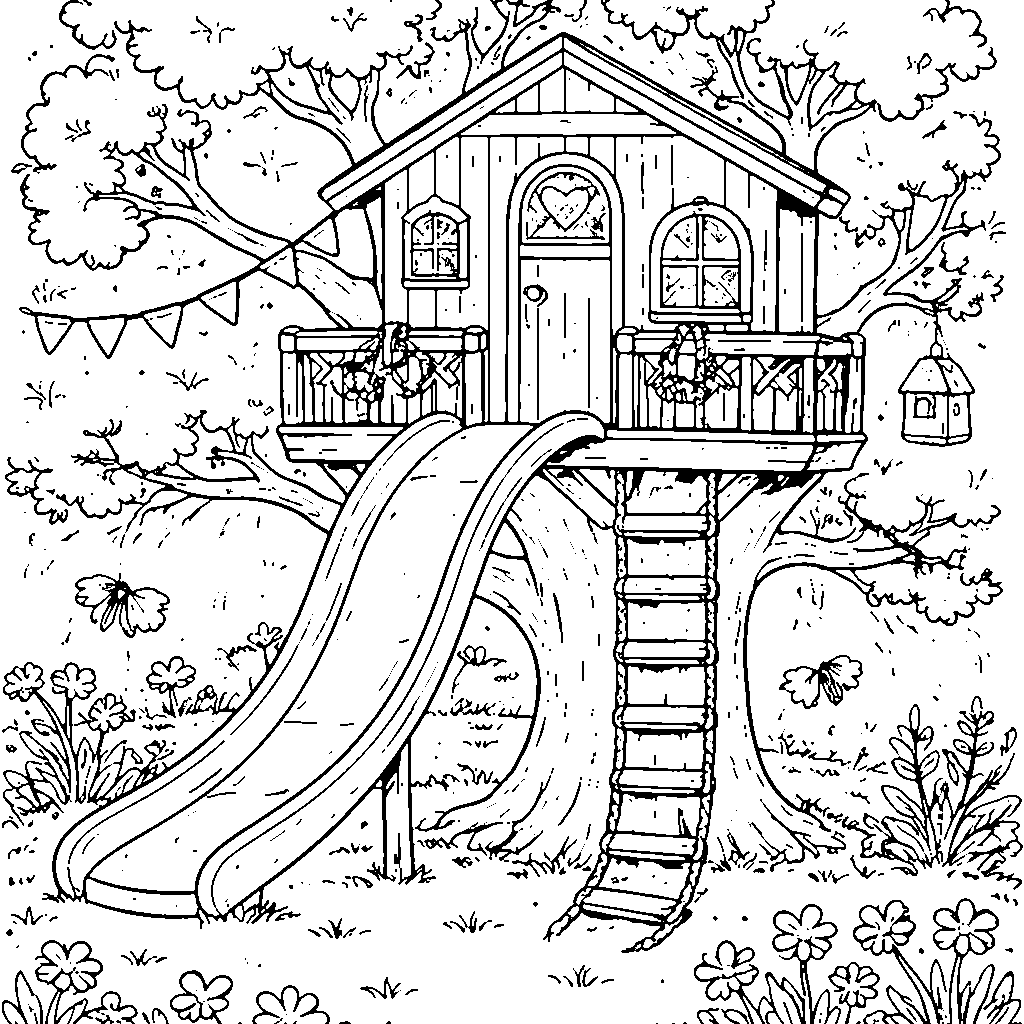 Cozy Treehouse Coloring Page for Kids