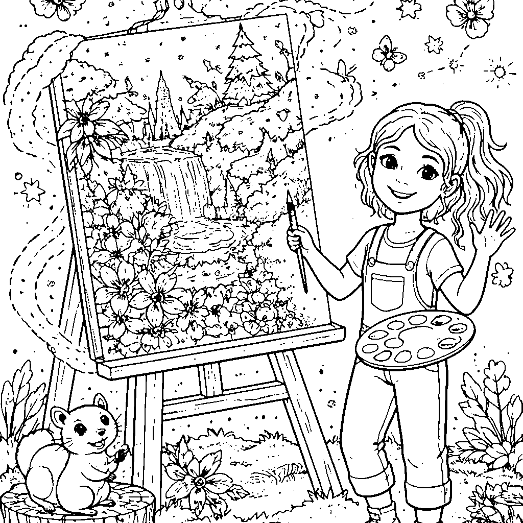 A Young Artist's Fantasy Landscape Coloring Page