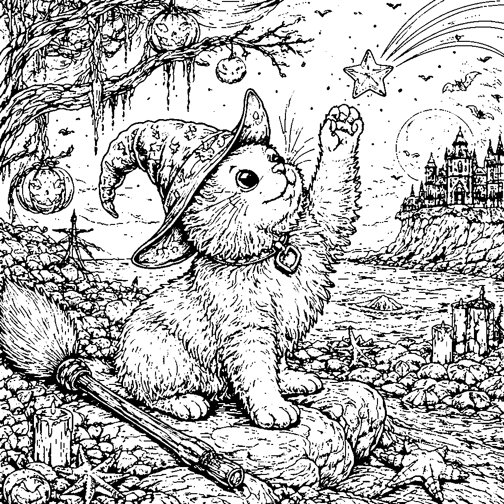 Curious Cat in a Wizard Hat