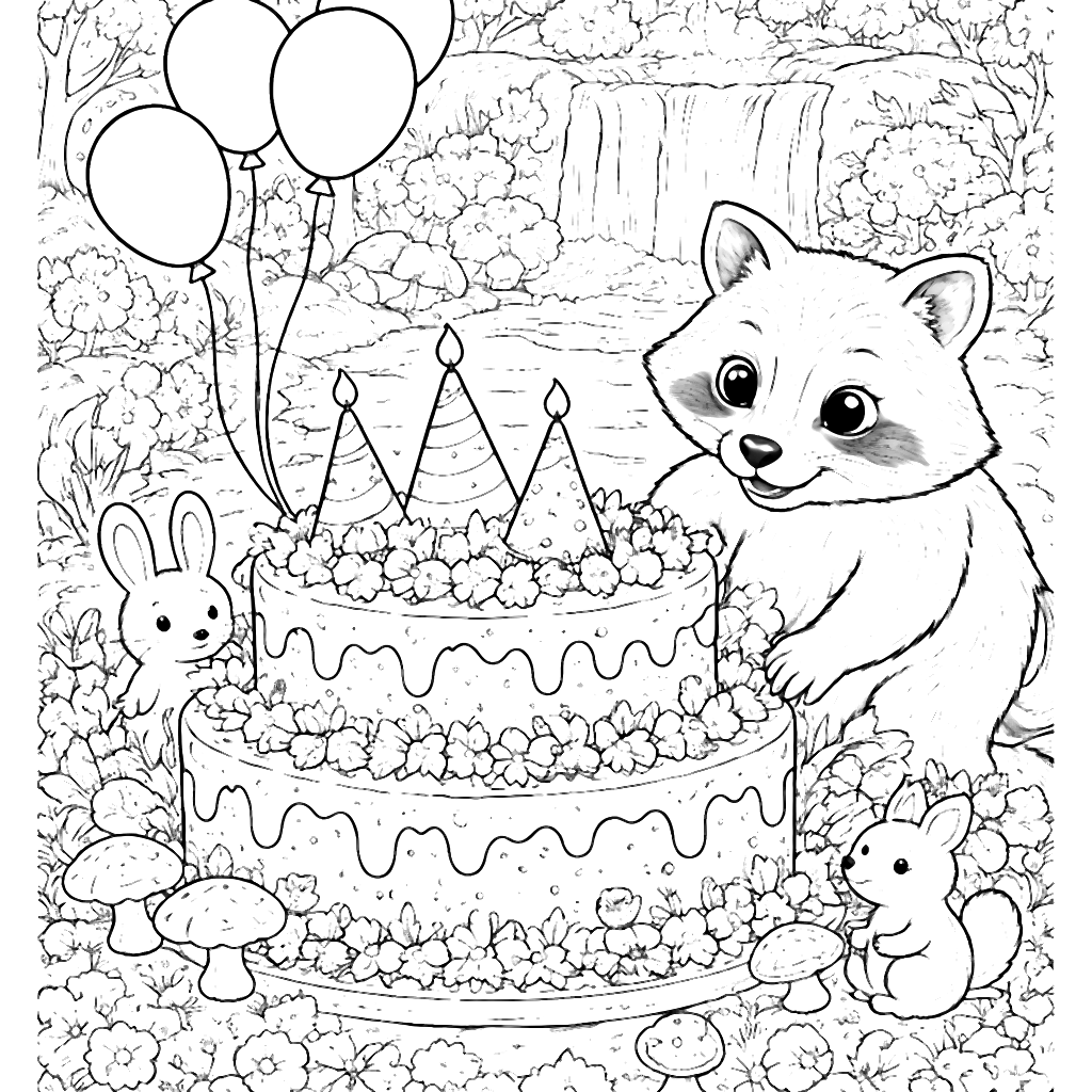 A Curious Raccoon Coloring Page of Woodland Fun