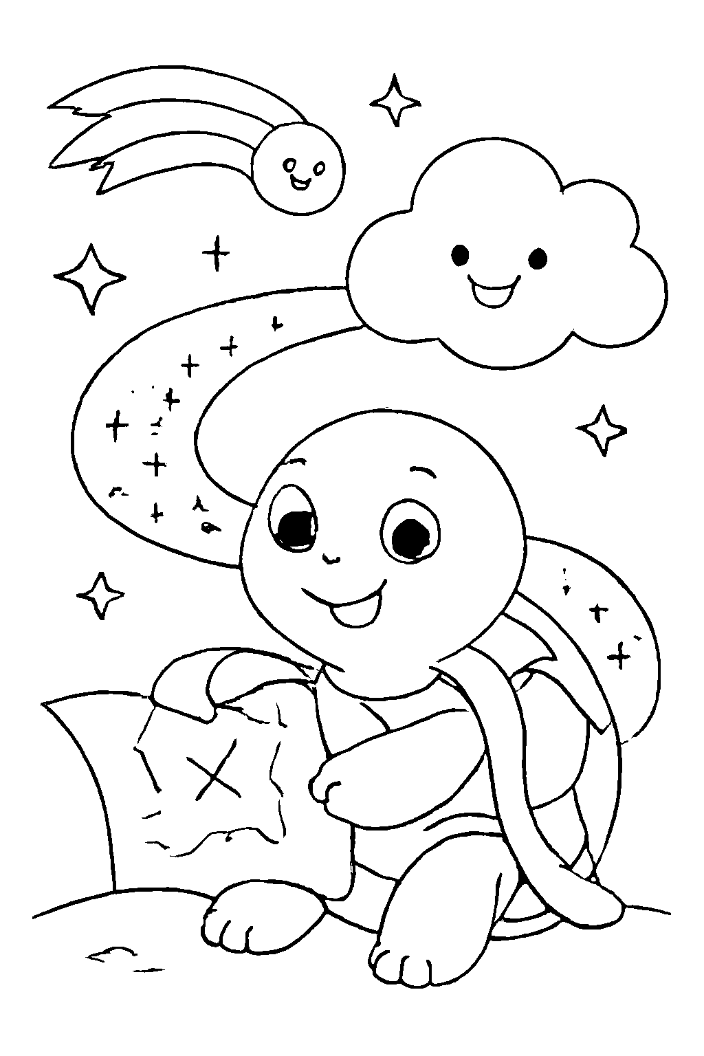 A Curious Turtle Coloring Page in Space