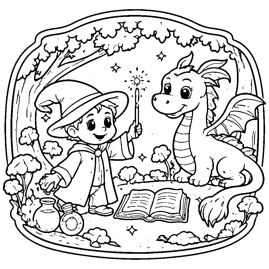 Curious Young Wizard Coloring Page