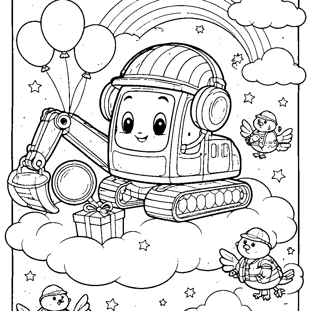 Color Your Own Cute Excavator Adventure!