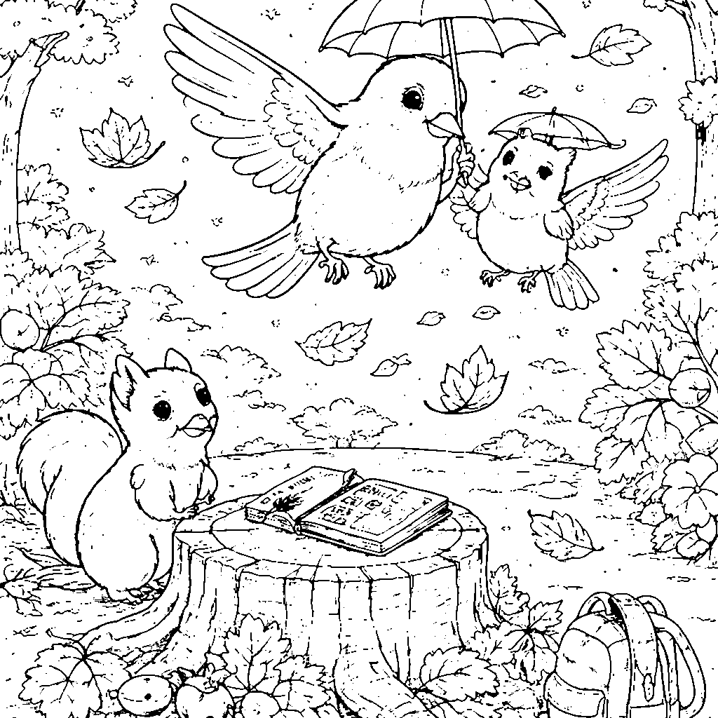 Dad Bird Teaching Chick to Fly Coloring Page