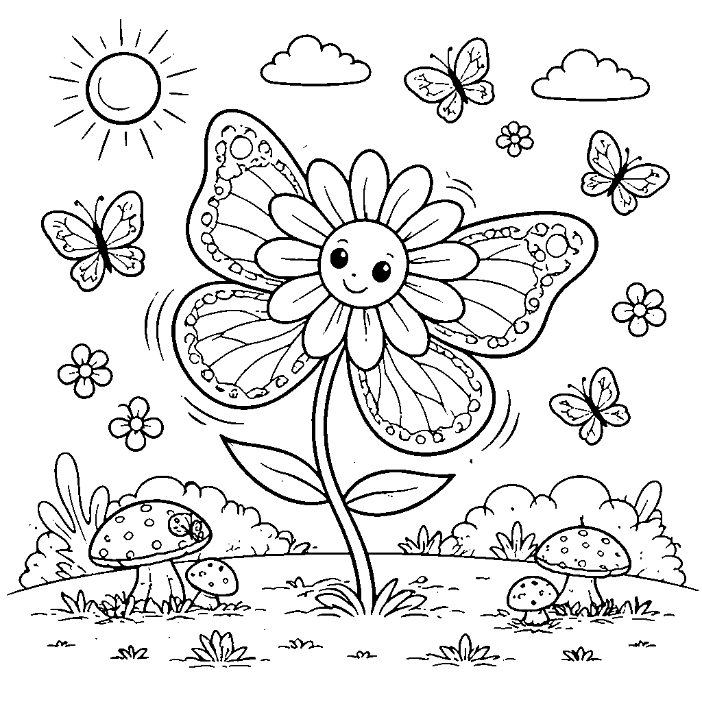 Dancing Flower Coloring Page for Kids