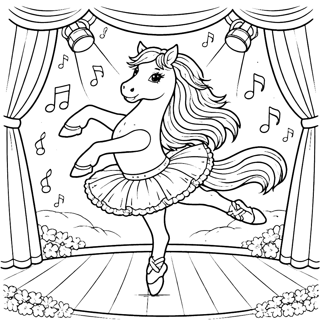 A Dancing Horse Coloring Page for Kids