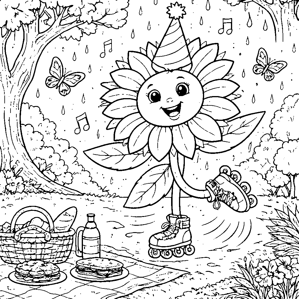 Dancing Sunflower Coloring Page