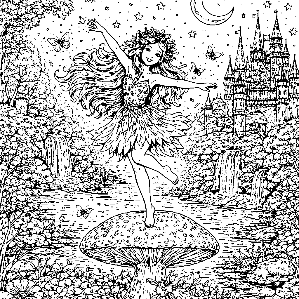 Whimsical Dancing Tree Nymph Coloring Page