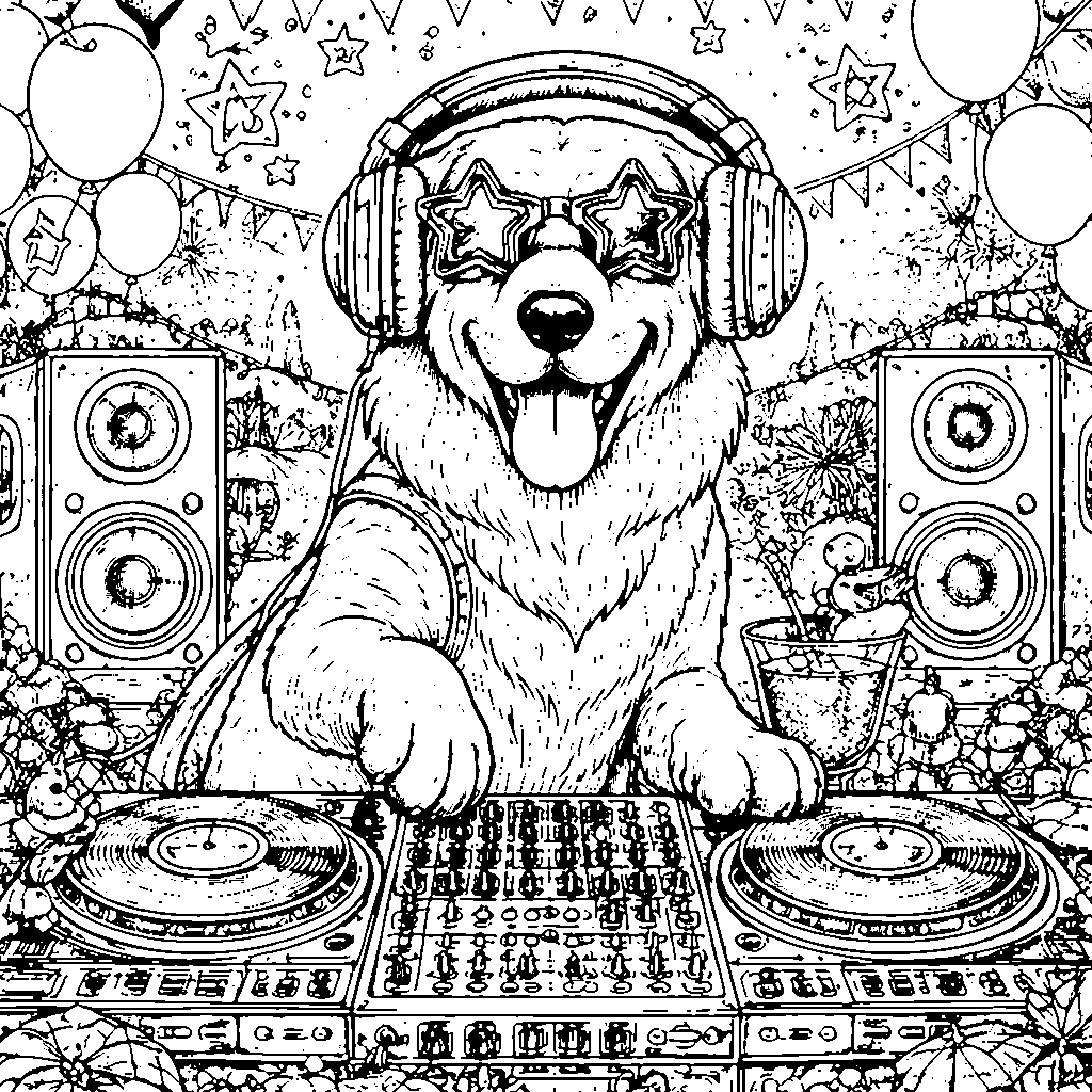 DJ Dog's Colorful Beats Coloring Page