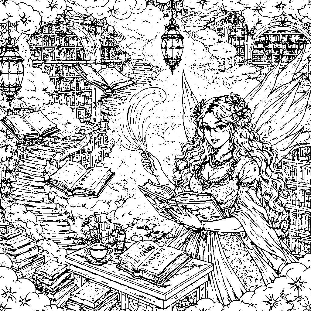 Fairy Librarian Coloring Page