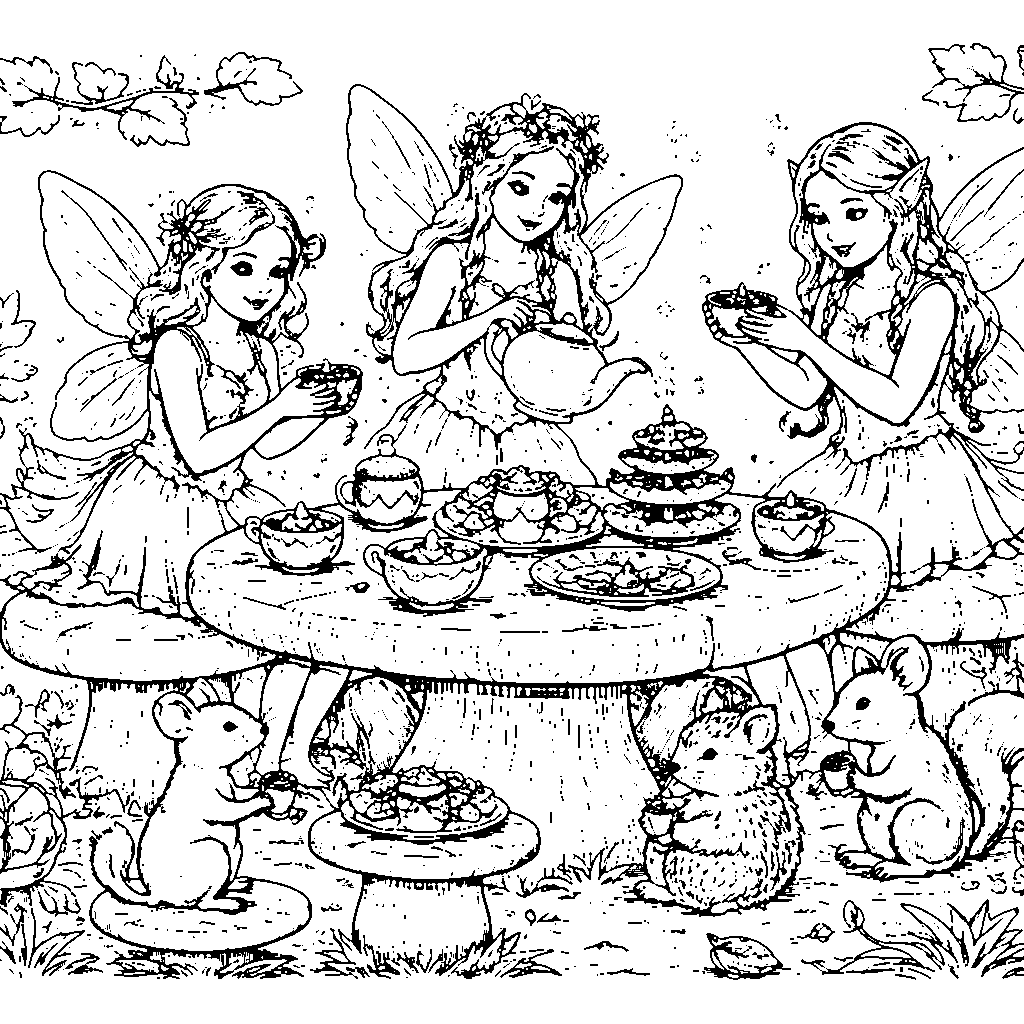 Fairy Tea Party Coloring Page