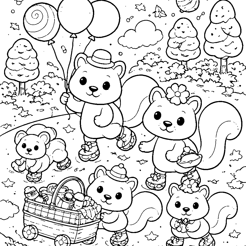 Adventurous Squirrels Family Coloring Page