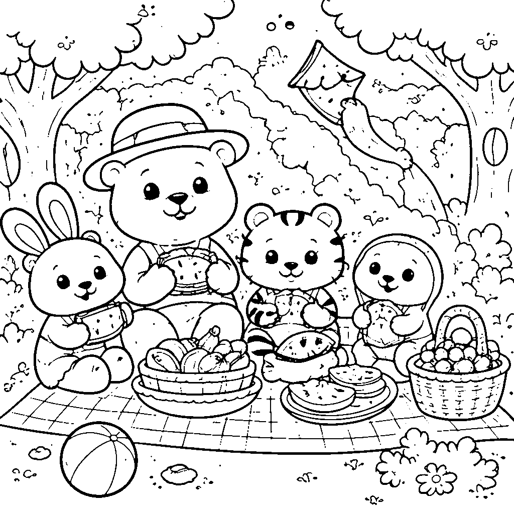 Family Picnic Coloring Page