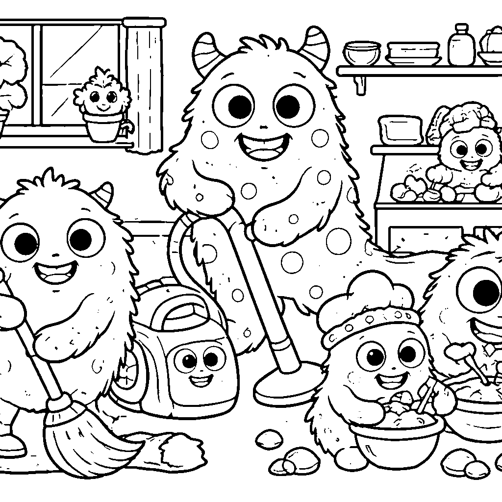 Friendly Monsters Doing Chores