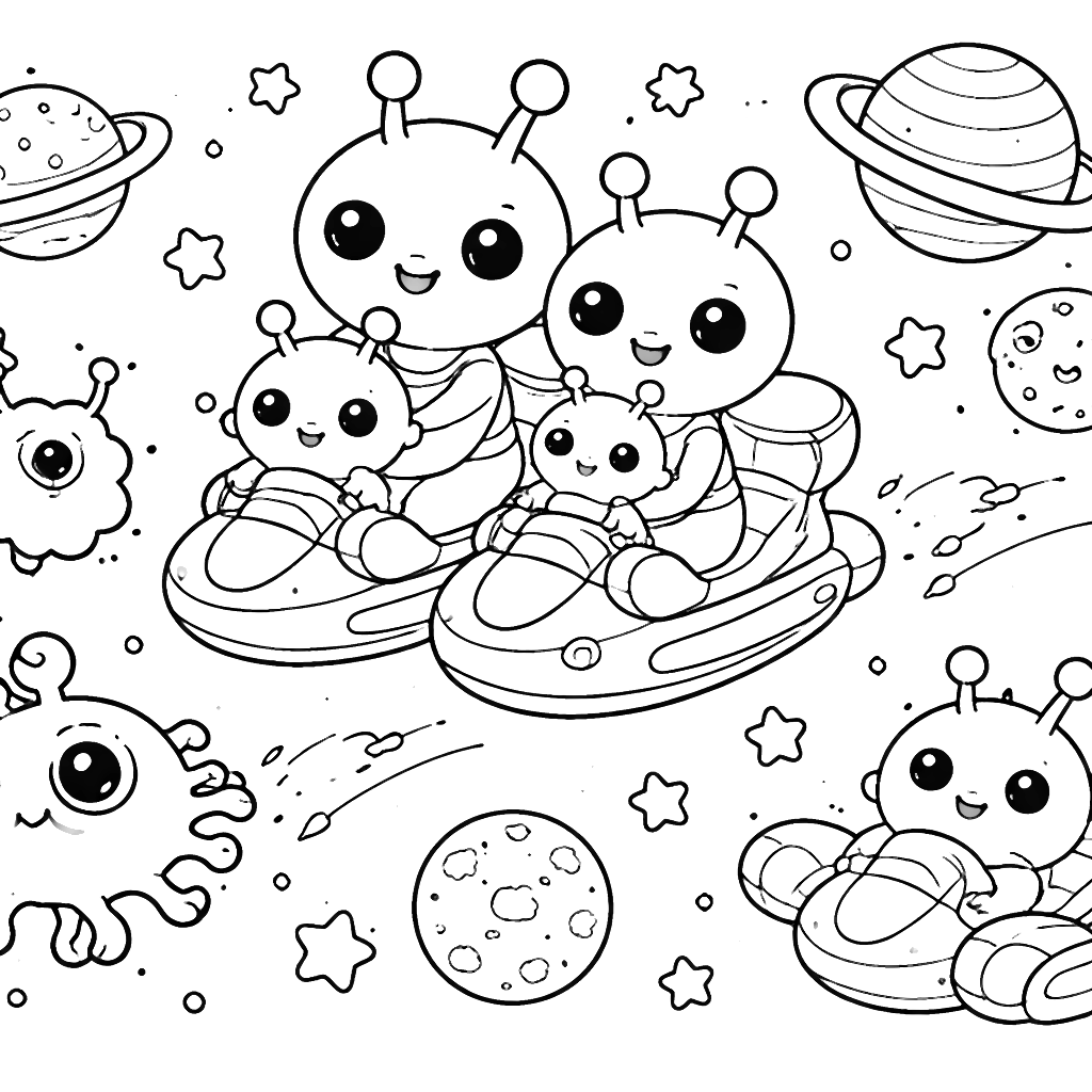 A Family of Playful Aliens Coloring Page