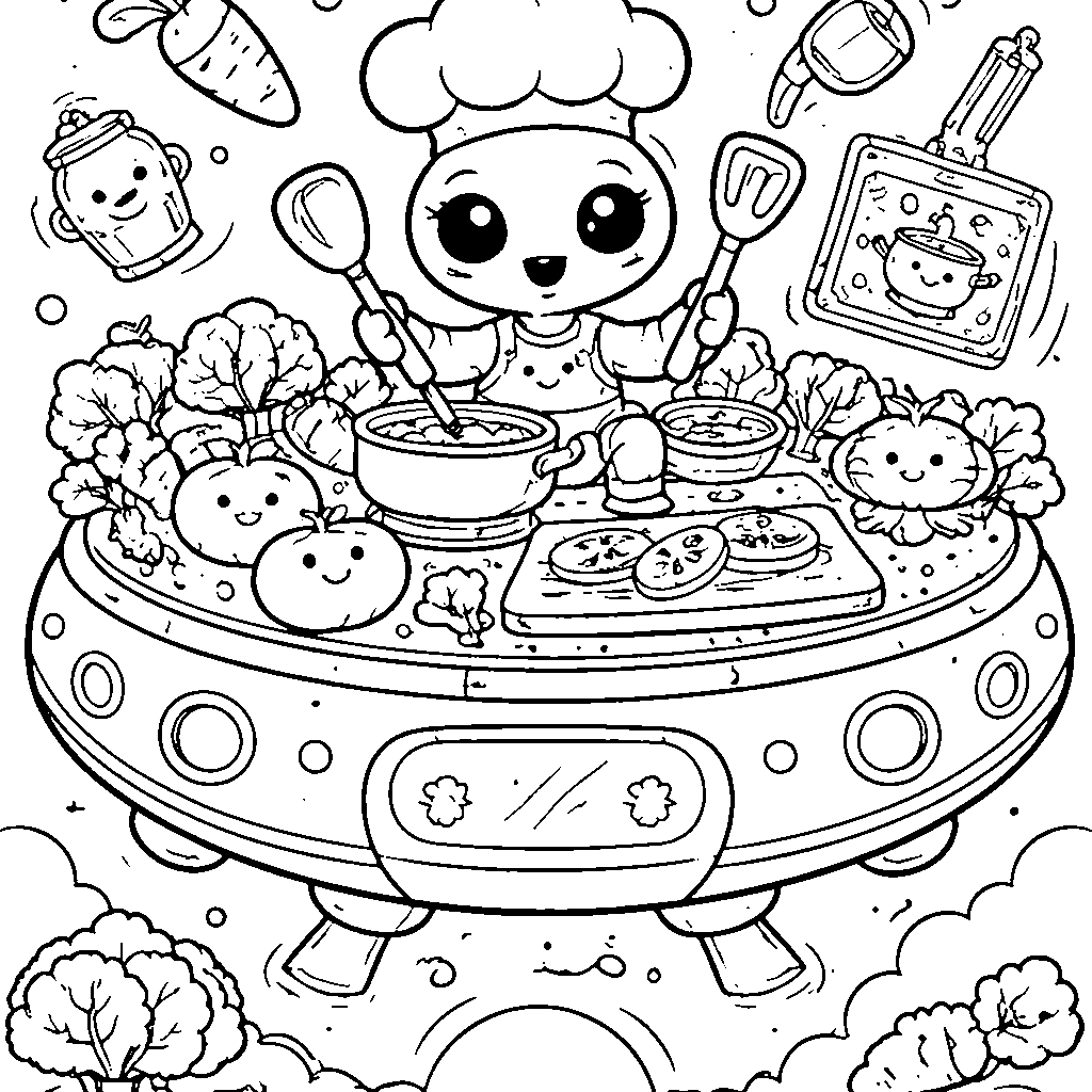 Friendly Alien Chef Coloring Page