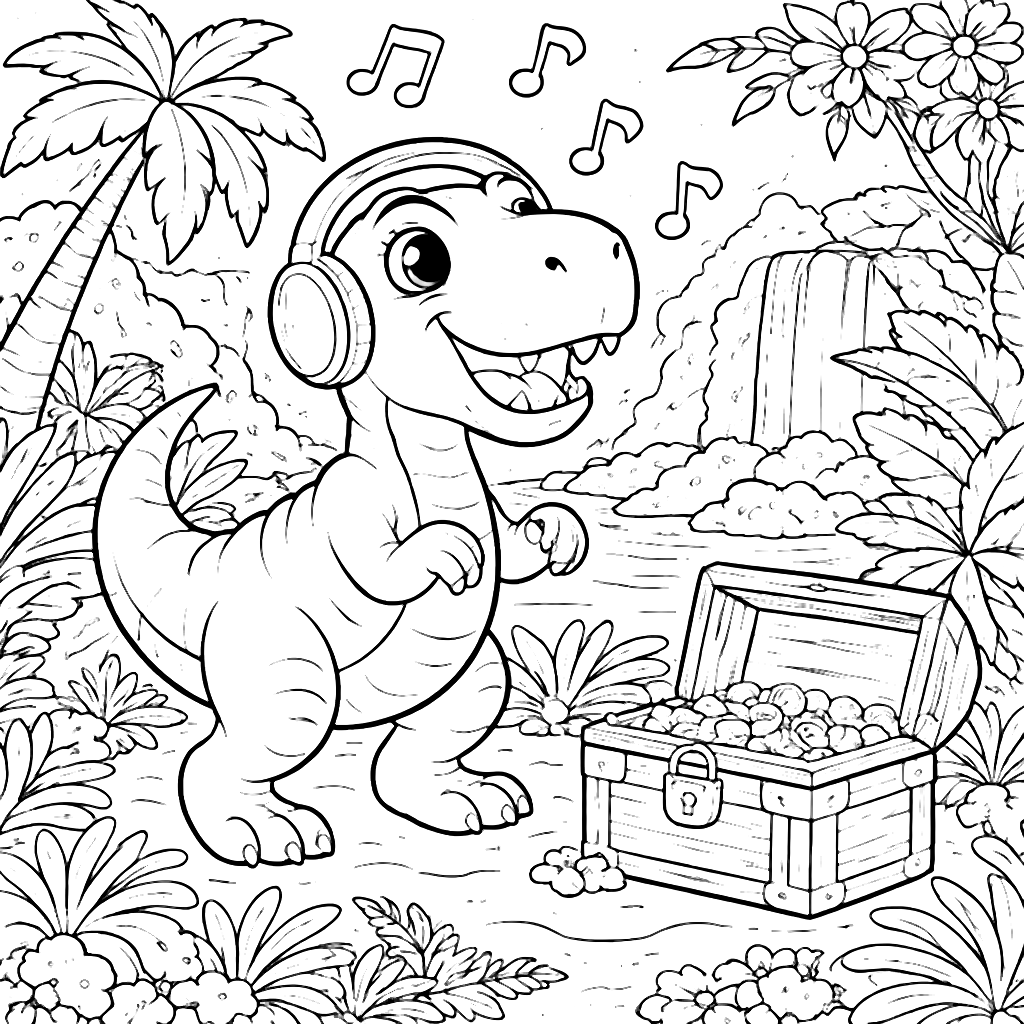 Color a Friendly Dinosaur in a Musical Jungle