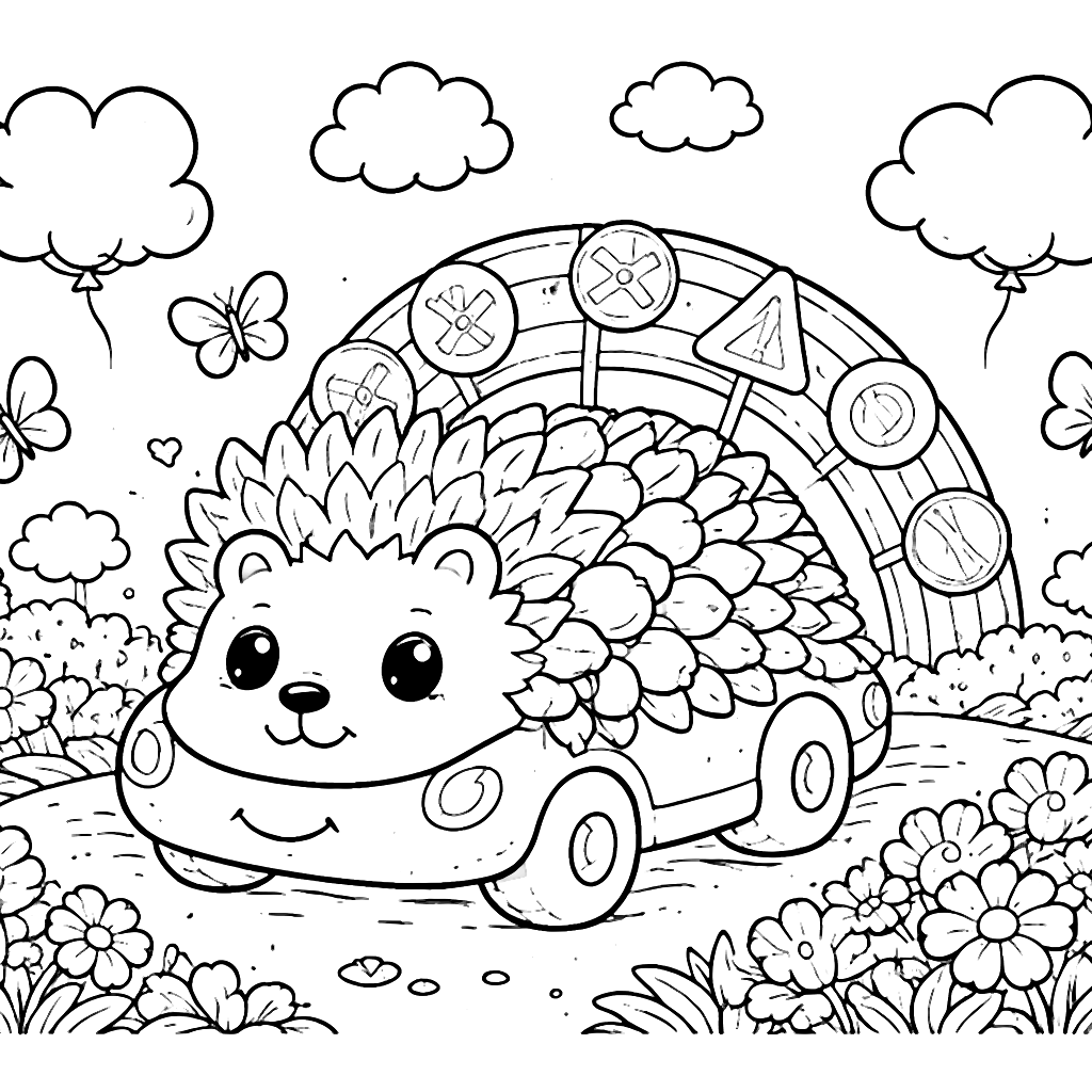 A Friendly Hedgehog Car - Fun Coloring Page for Kids