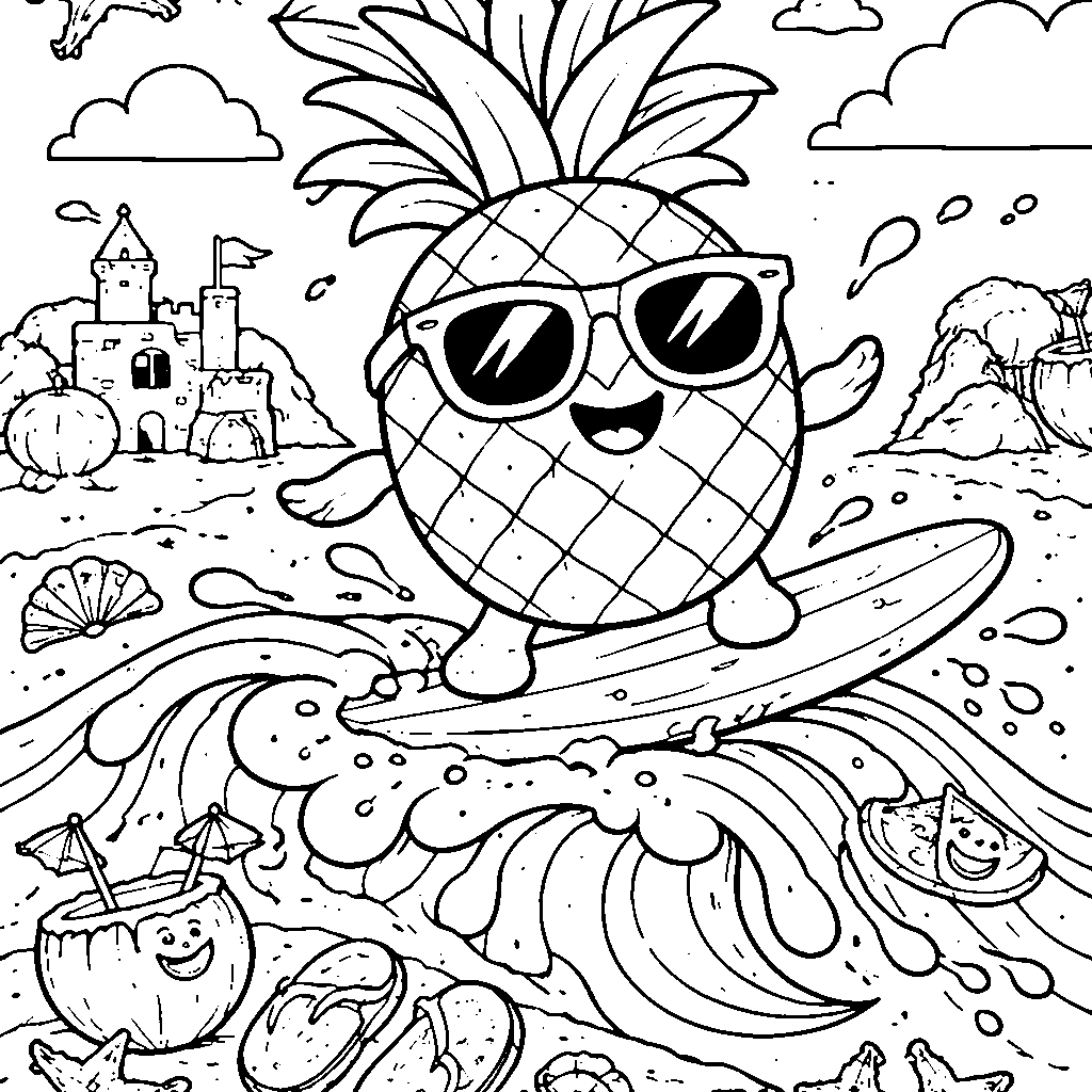 Friendly Pineapple Coloring Page for Kids