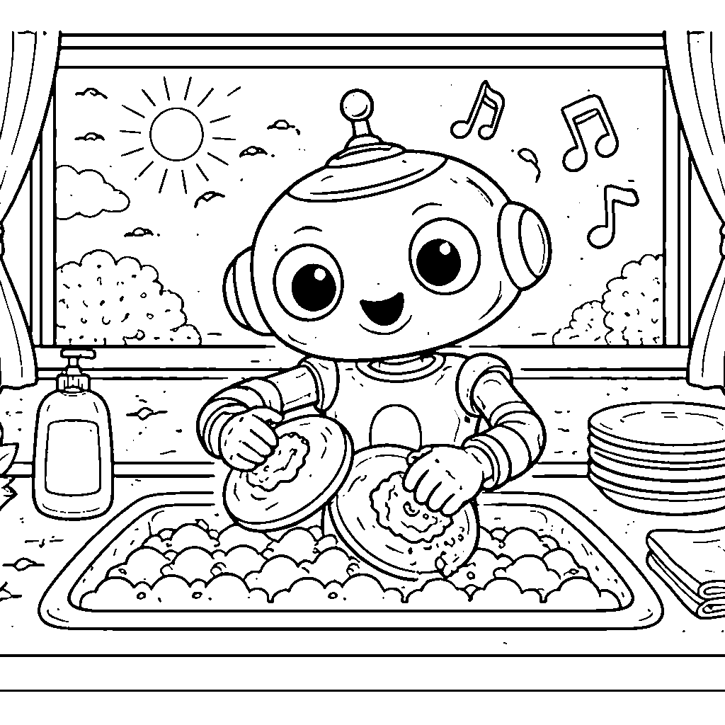 Curious Little Robot Coloring Page for Kids