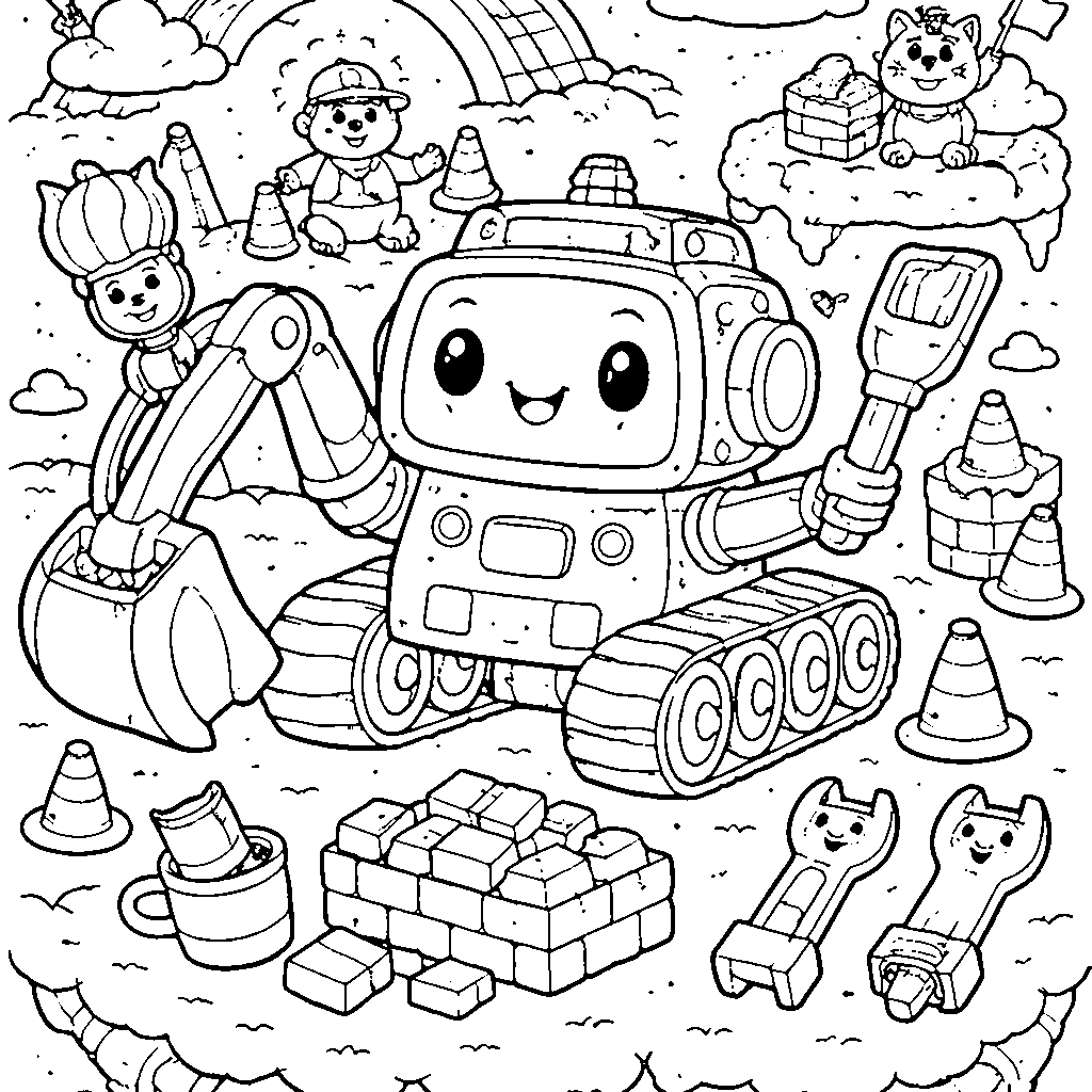 Friendly Robot Construction Vehicle Coloring Page