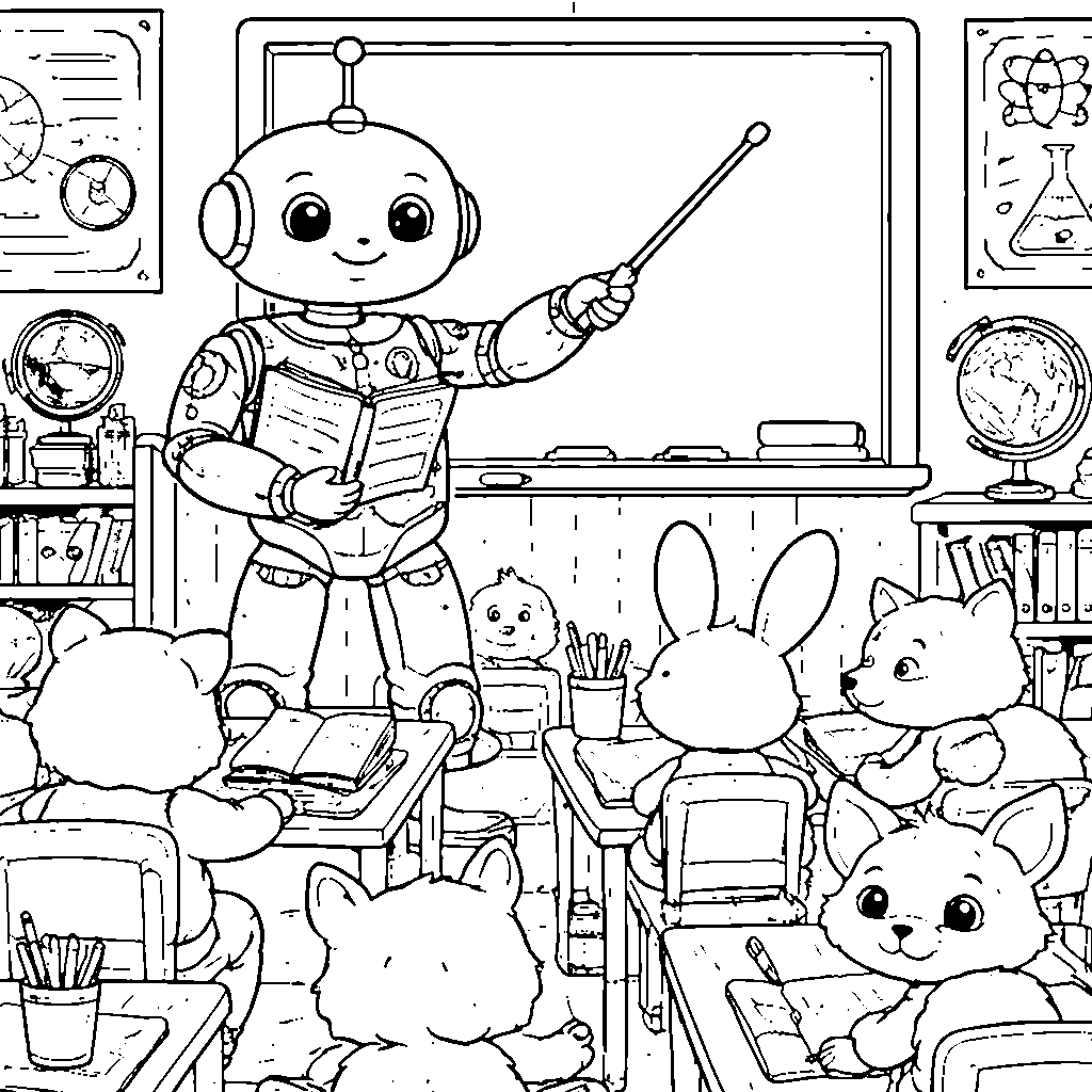 Friendly Robot Teacher Coloring Page
