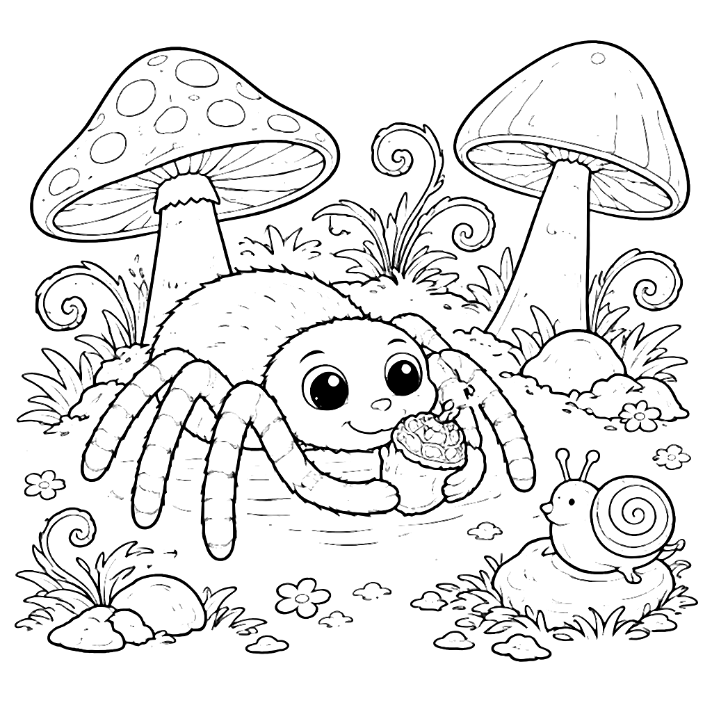 A Friendly Spider Playing with a Tiny Acorn