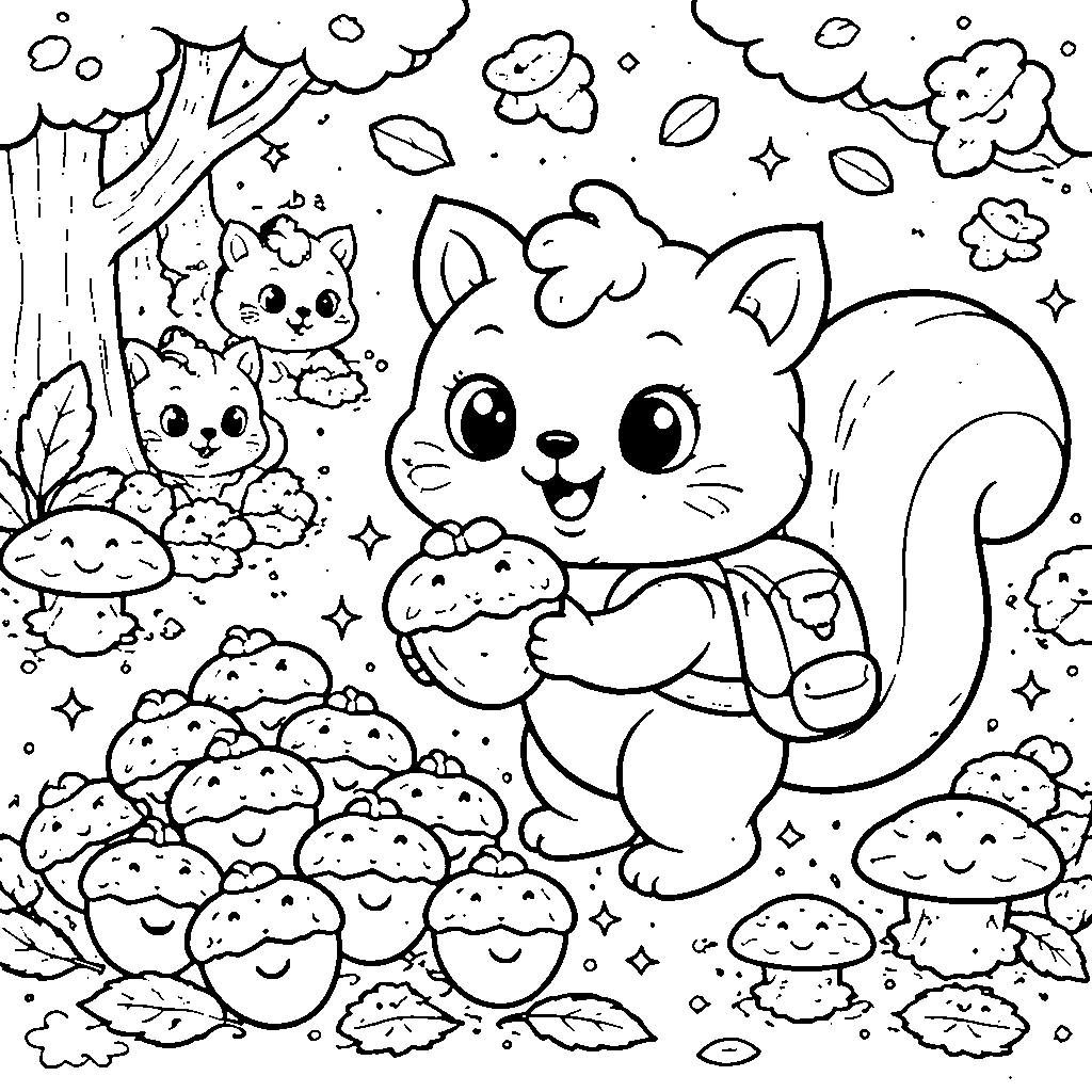 Friendly Squirrel Gathering Acorns