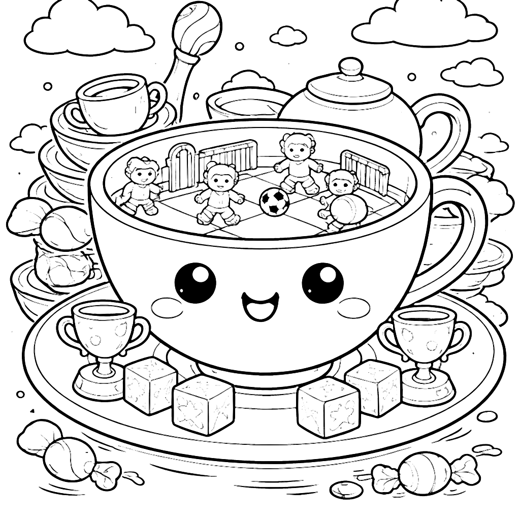 Color Your Adventure with a Giant Teacup Soccer Scene