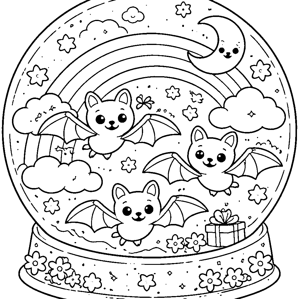Playful Bats in the Moonlight Coloring Page