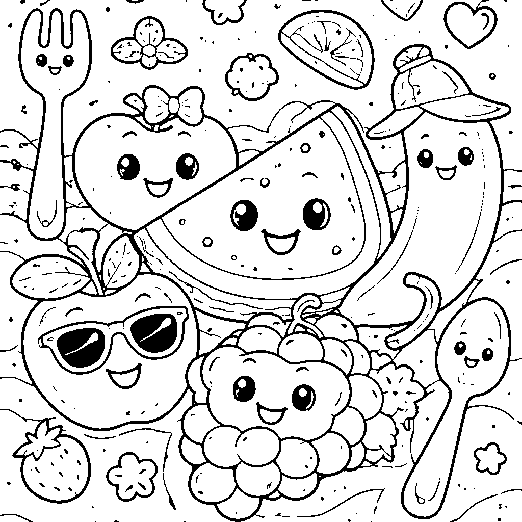 Smiling Fruits Coloring Page