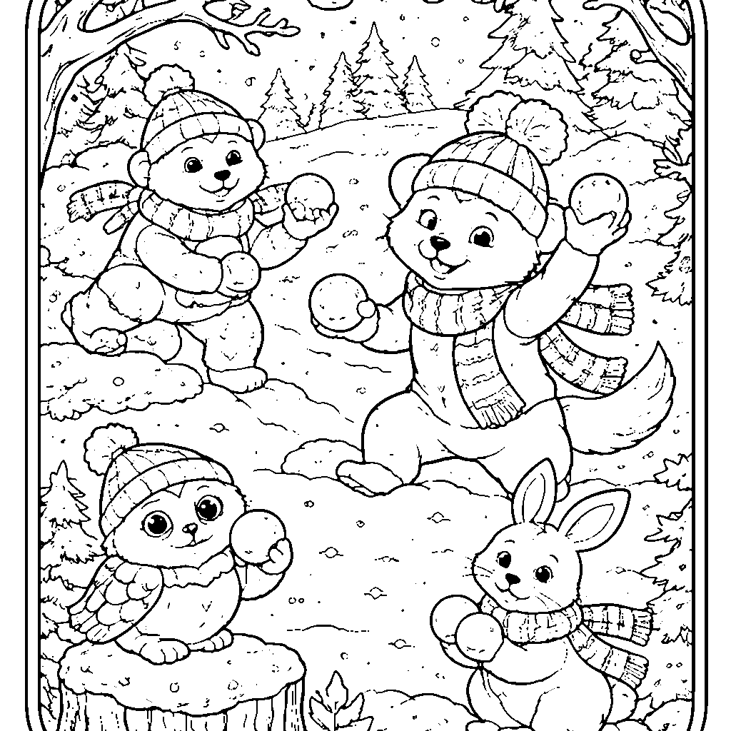 Winter Animals Snowball Fight