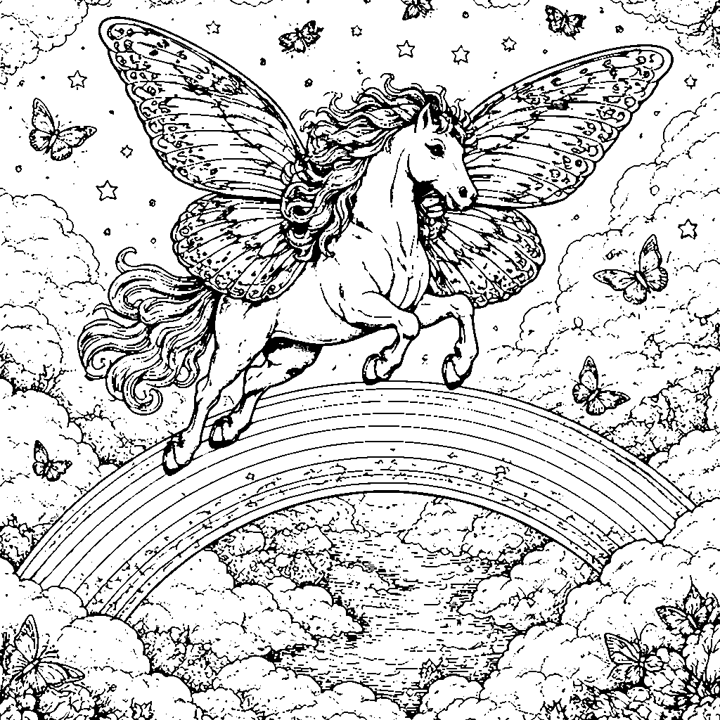 Horse with Butterfly Wings Coloring Page