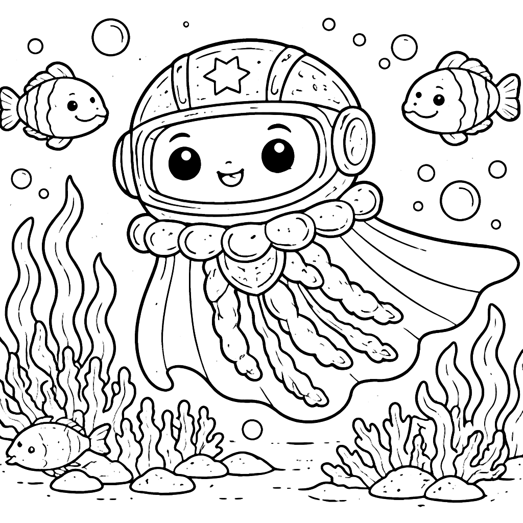 A Jellyfish Hero Coloring Page for Superhero Fans