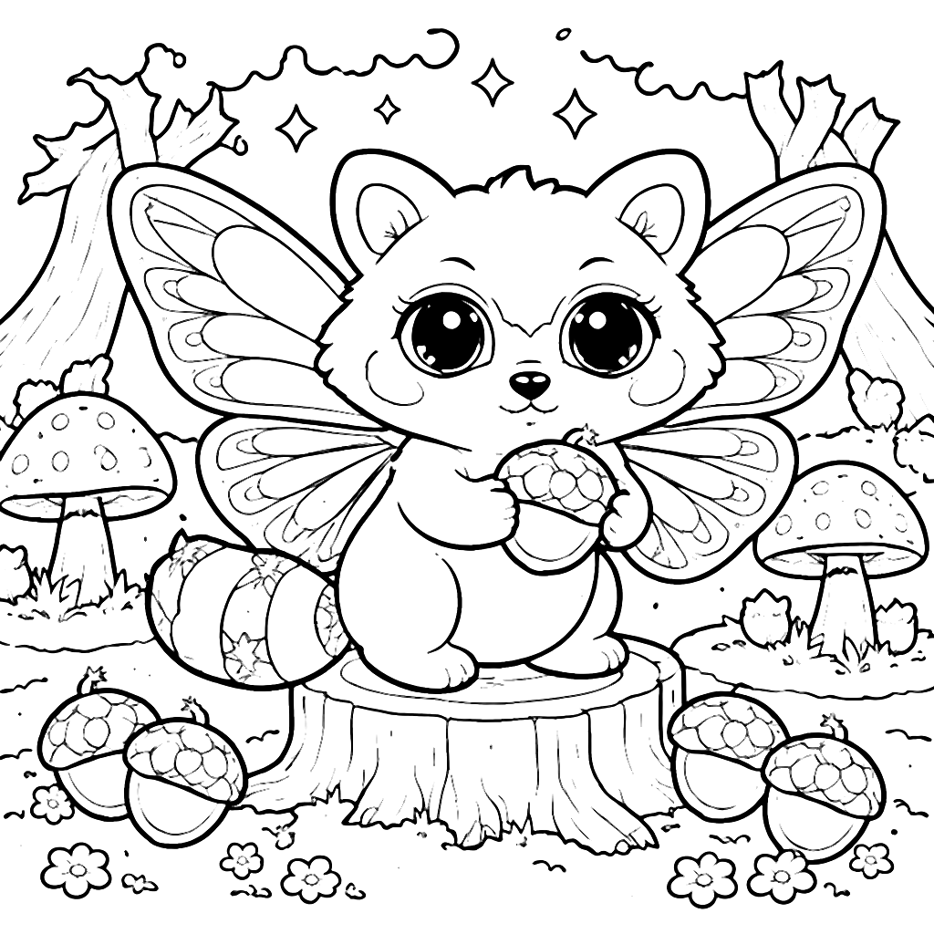 Color a Lovable Raccoon with Butterfly Wings