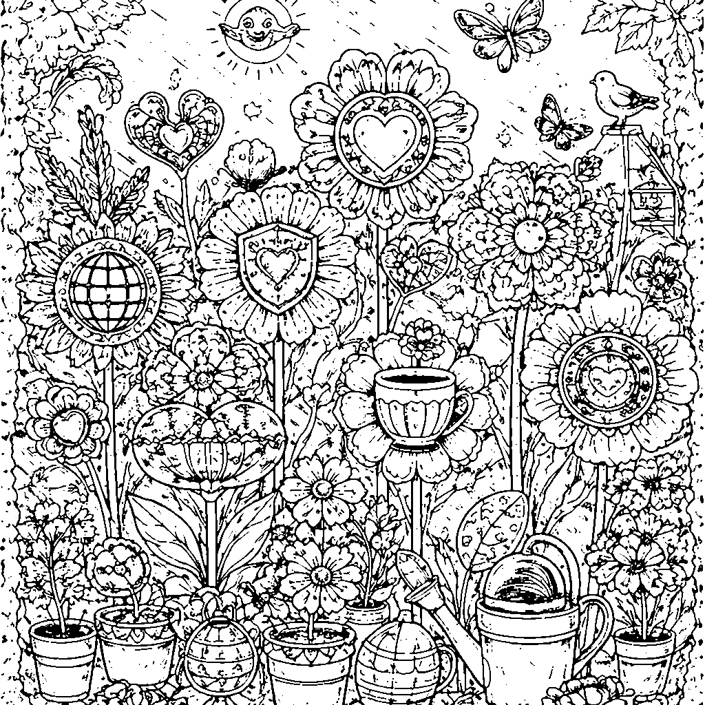 Coloring Page: A Loving Garden of Flowers for Mom