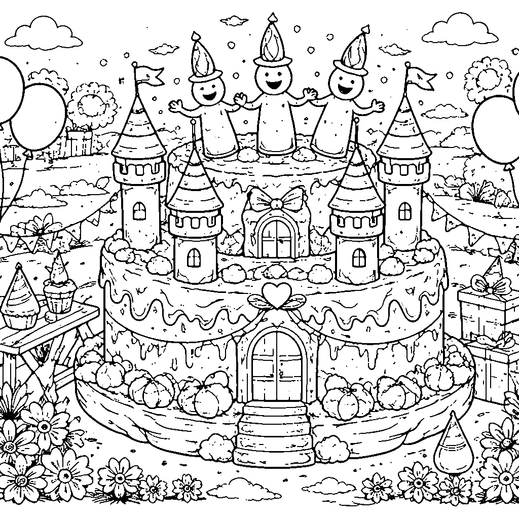 Magical Birthday Cake Coloring Page