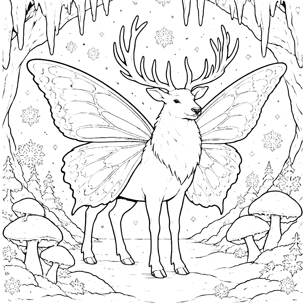 Coloring Page of a Majestic Elk with Butterfly Wings